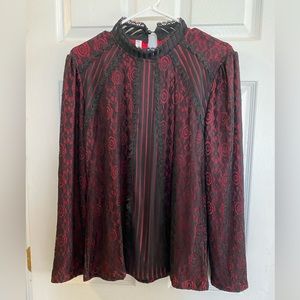 Red with black lace shirt
